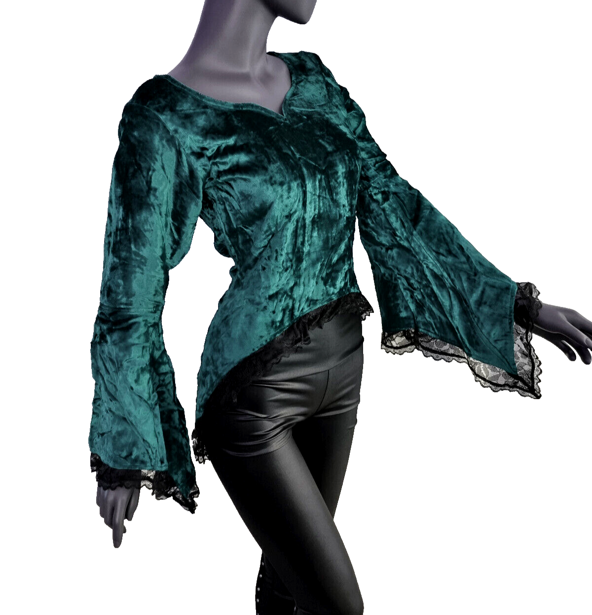Samttunika  Gothic Pixie Punk Medieval Witch Vokuhila grün Gr.38-40