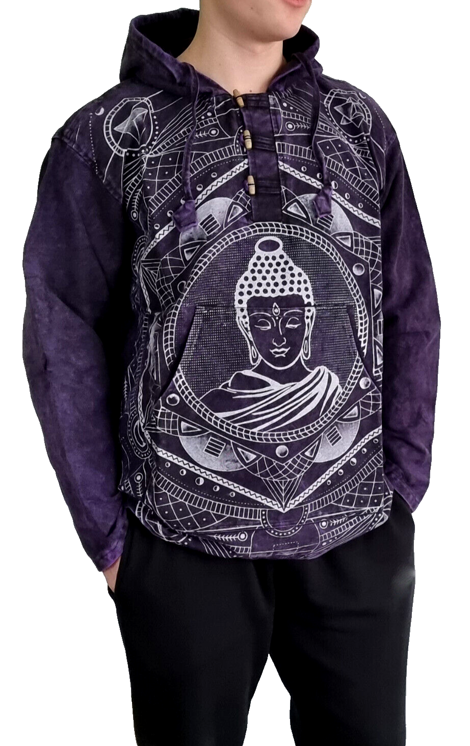 Buddha Herren Hemd-Shirt Nepal Ethno Hoodie Nepal Knebelverschluss Gr. S/M