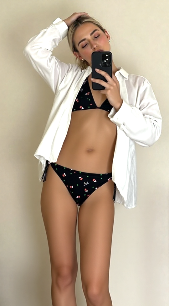 Tommy Hilfiger Bikinihose Half-String schwarz-bunt Logo Print Gr.L