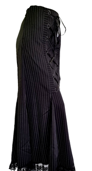 Maxirock rote Nadelstreifen Corsagenschnürung Gothic Witch Punk Larp Gr.34-38