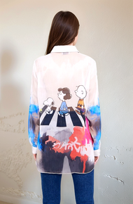 Missy Bluse Peanuts Print Nieten color batik halbtransparent Gr.S,M,L,XL