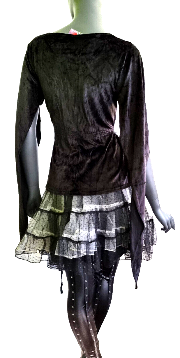 Nickisamt Zipfelärmel Gothic  Medieval victorian Larp Punk schwarz  Gr. 36-40