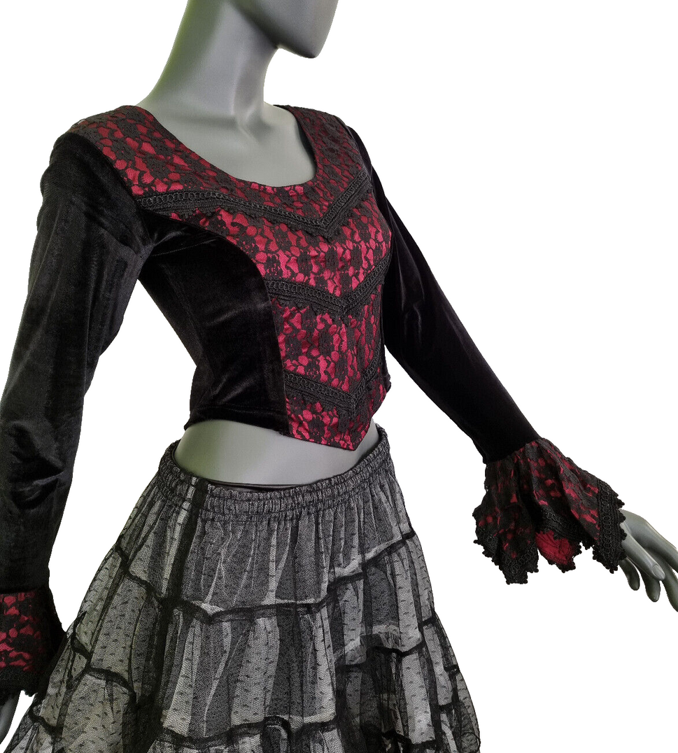 Bäres Samtbluse Spitze Corsagenlook Barock Gothic bordeaux Gr.34/36