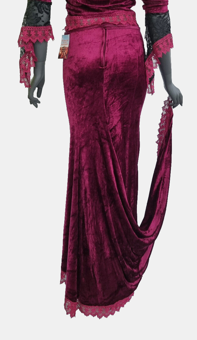 Maxirock Samtrock mit Schleppe Gothic Punk Larp bordeaux/violett Gr.34/36