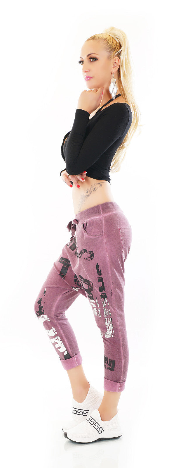 Italy Damen Freizeit Harem JogPants Baggy Boyfriend Print Gr.34/36 kl.38