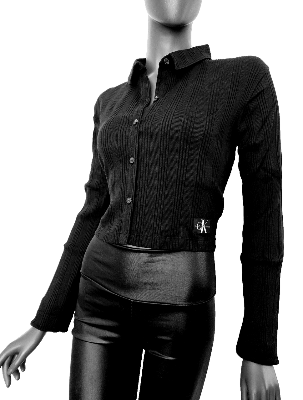 Calvin Klein Strickjacke Badge Elongated Kurzjacke Rib Struktur Gr.XXL