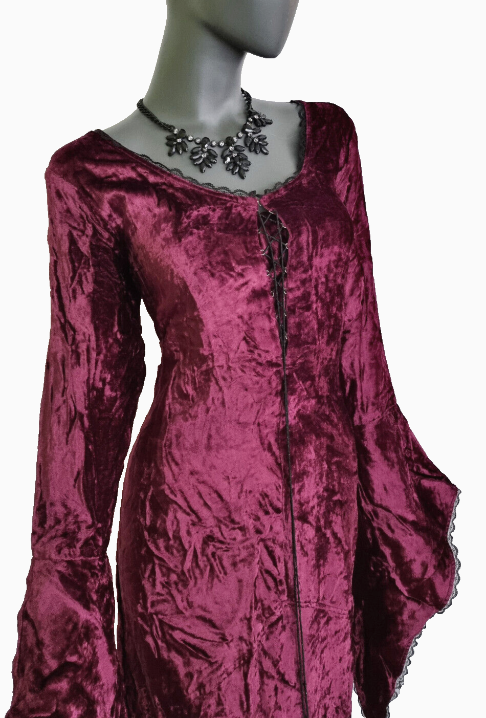 Bäres Zipfel Samtkleid Maxikleid Mittelalter Gothic Witch bordeaux-rot Gr.38/40