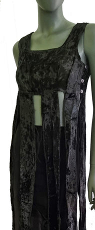 Samt Longtop Zipfel Überkleid SCHWARZ Pixie Gothic Boho Gr.34-38
