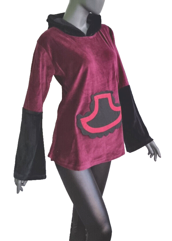 Gugel Nickisamt Sweater Gothic Witch Medieval Larp lila-schwarz Gr.36-42