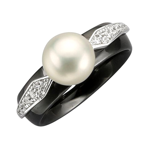 Jacques Lemans Zirkonia Keramikring schwarz mit Zucht-Perle  Gr.56