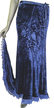 Maxirock Samtrock mit Schleppe Gothic Punk Larp mittelblau Gr.36/38