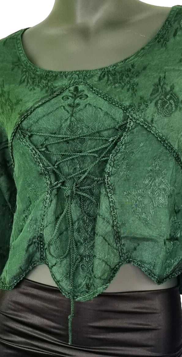 Kurz-Bluse Boho Hippie Ethno olive vintage Gr.34-38 freesize