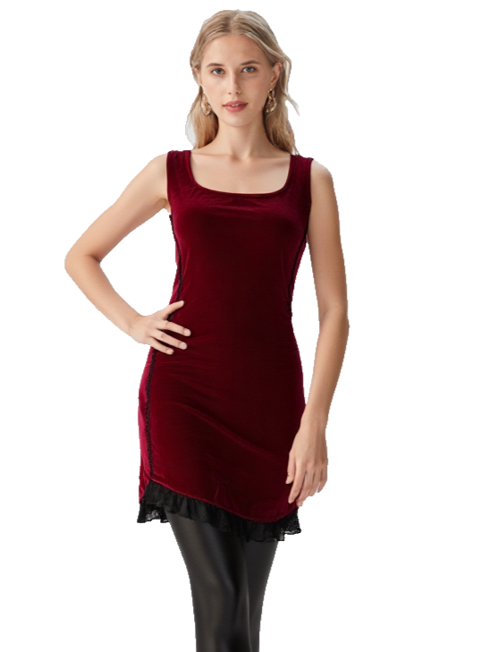 Samtkleid mit Spitze schwarz Gothic Punk Medieval rot Gr.38/40