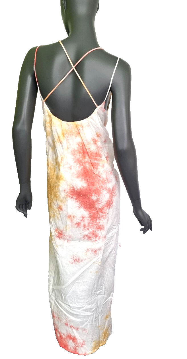 Mustang Style Fibi Maxikleid Batik lässig weiss lachs gelb Gr.40