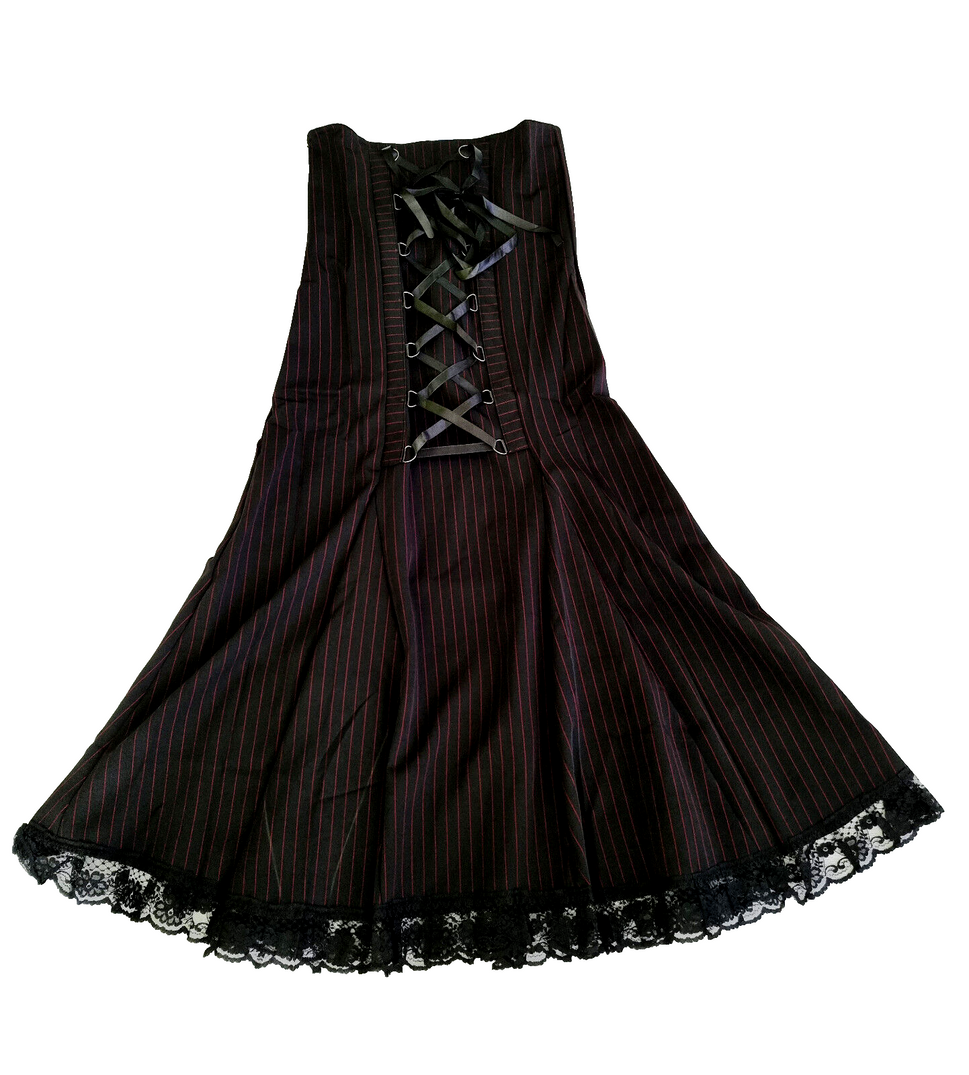 Maxirock rote Nadelstreifen Corsagenschnürung Gothic Witch Punk Larp  Gr.34-38