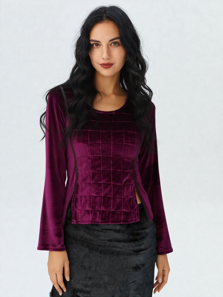 Samtshirt bordeaux Longsleeve Gothic Mittelalter Witch Pixie Gr. 38/40