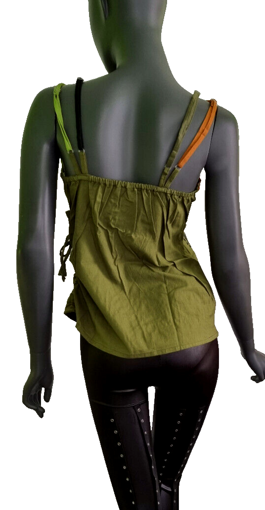 Damen Top Ethno Nepal Flower Hippie Boho bunte Träger Vintage braun Gr.34/36