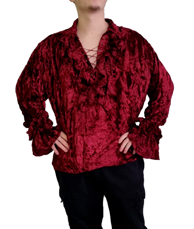 Bäres Gothic Steampunk Vintage Piraten Samthemd Rüschen Schnürung bord-rot Gr.M