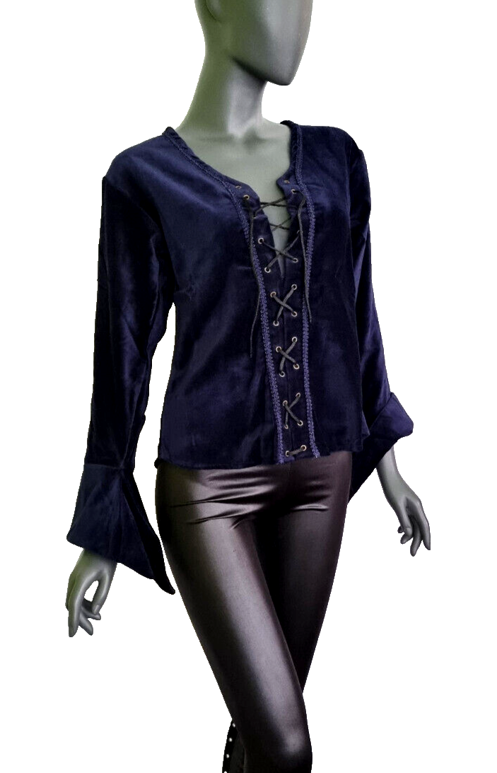 Bäres Blazer Schnürjacke Edwardian Gothic blau Samtjacke Zipfelärmel Gr. 36-40