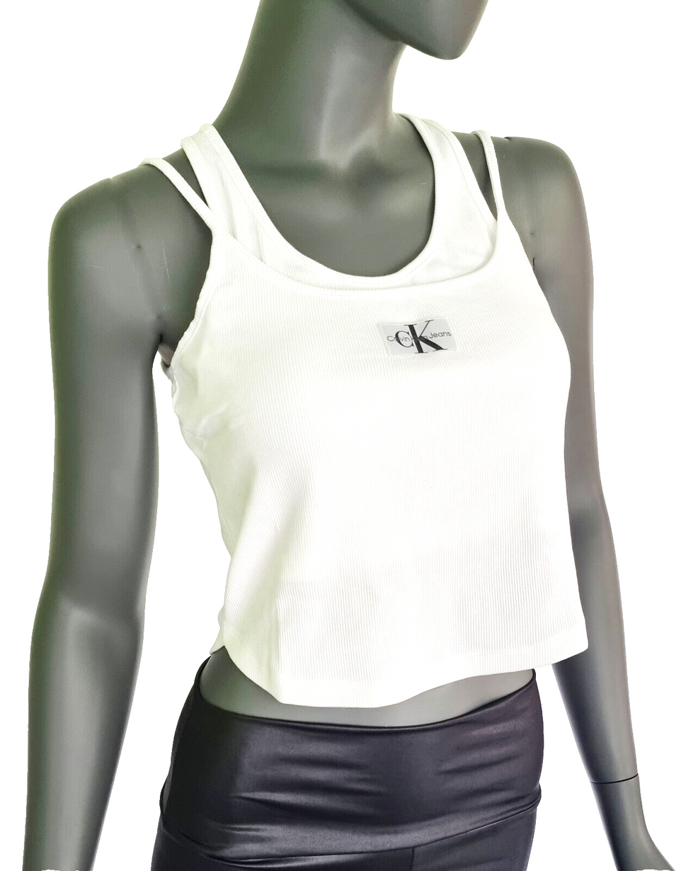 Calvin Klein Badge Rib double Layer Top crop black Gr.XXXL 44-46