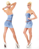 Zeige Bild G-Smack Sexy Jeanskleid  Träger +Gürtel  Bandeaukleid Trägerkleid 32-40 2