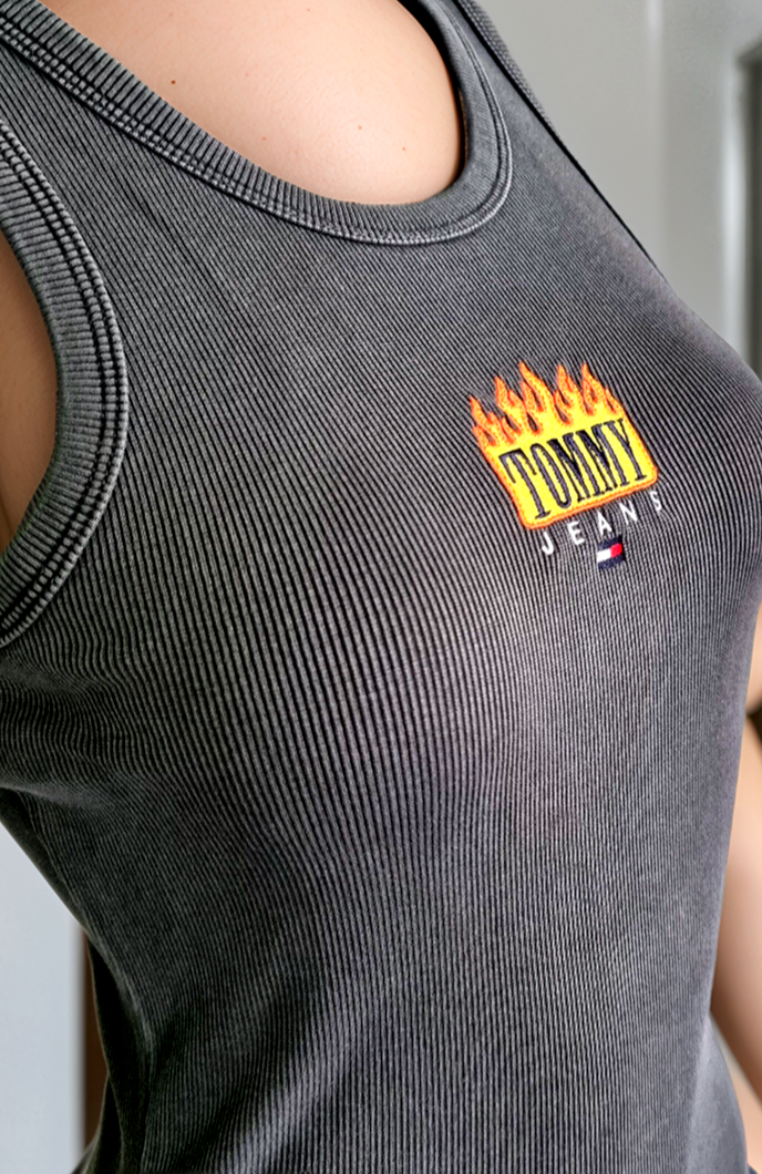 Tommy Jeans Mini Dress Vintage Flame Rib-Dress dunkelgrau Gr. S/34-36