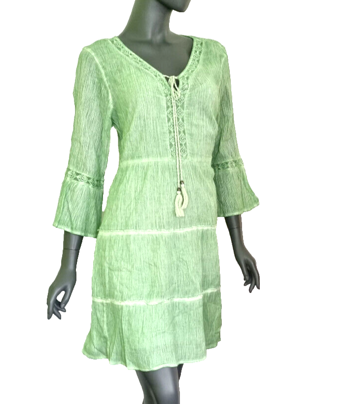 Tunikakleid grün Kreppkleid oil dyed Ibiza Boho Spitze Gr.42