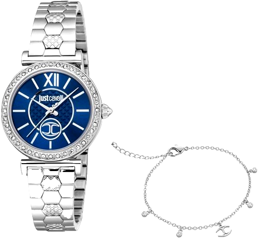 Just Cavalli - Uhr Set  JC1L273M0045 Damen blau silber Edelstahl + Armband