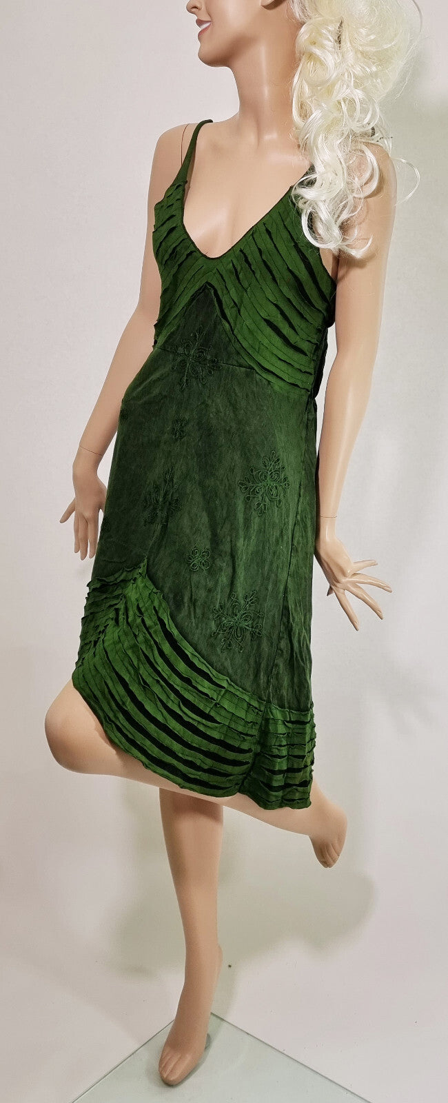 Razor Cut Ethno Kleid handgewebt blau grün rot Hängerkleid Gr.34-38
