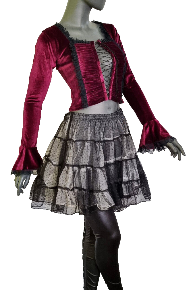 Bäres Samtbluse Schnürung Raffung Barock Gothic bordeaux Gr.36/38