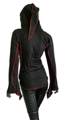 Zeige Bild Gugel  Shirtjacke Zipfel  Goa Ethno Medieval Hippie Gothic schwarz-rot Gr.36-40 2