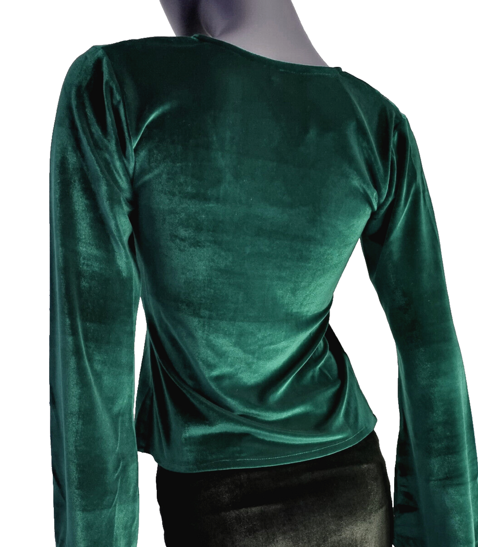 Samtshirt grün Longsleeve Gothic Mittelalter Witch Pixie Gr. 34-38