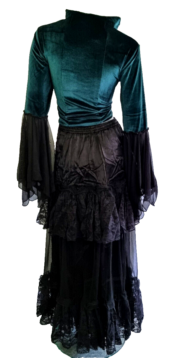 SamtBluse grün Gothic Larp dark Witch Medieval Mieder Stehkragen 38/40 kl.42