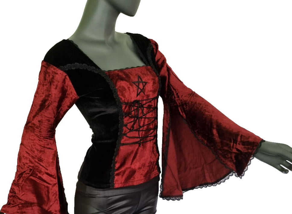 Gothic Samt-Bluse bordeaux Pentagramm Witch Dark role-playing Gr.38/40