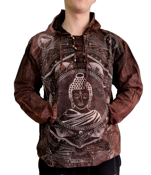 Buddha Herren Hemd-Shirt Nepal Ethno Hoodie Nepal Knebelverschluss Gr. S/M