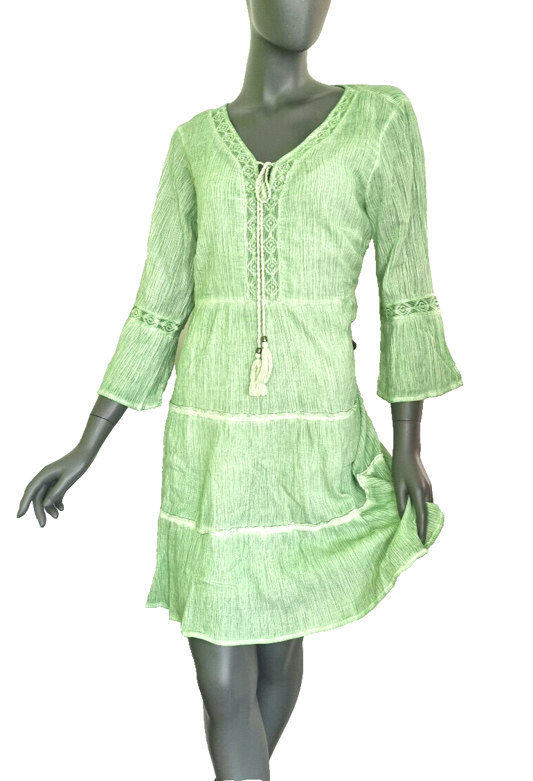Tunikakleid grün Kreppkleid oil dyed  Ibiza Boho Spitze Gr.36