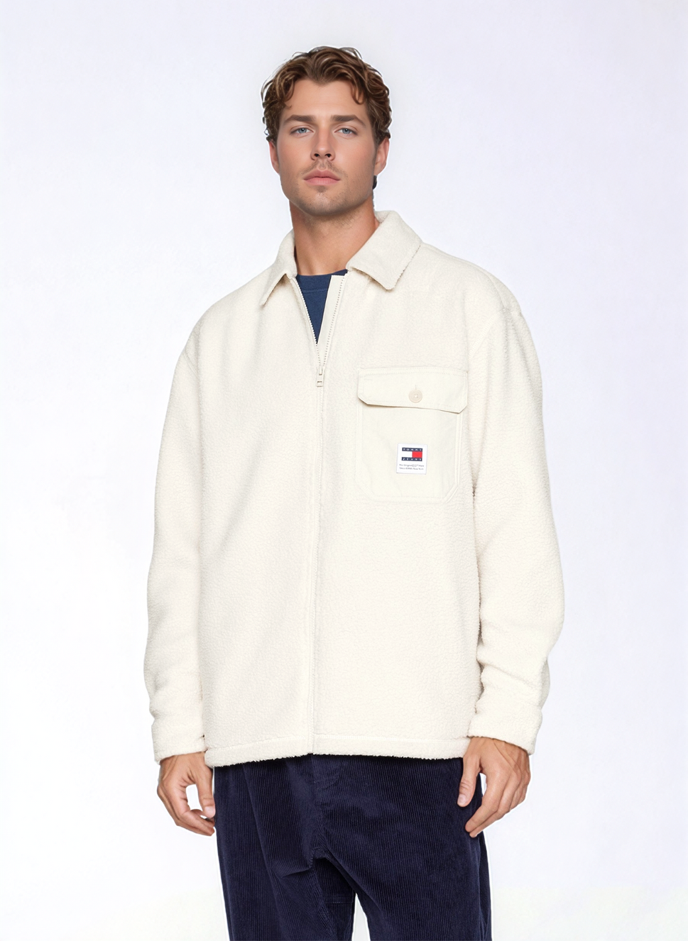 Tommy Hilfiger Teddy Hemdjacke badge beige Overshirt Gr.2XL