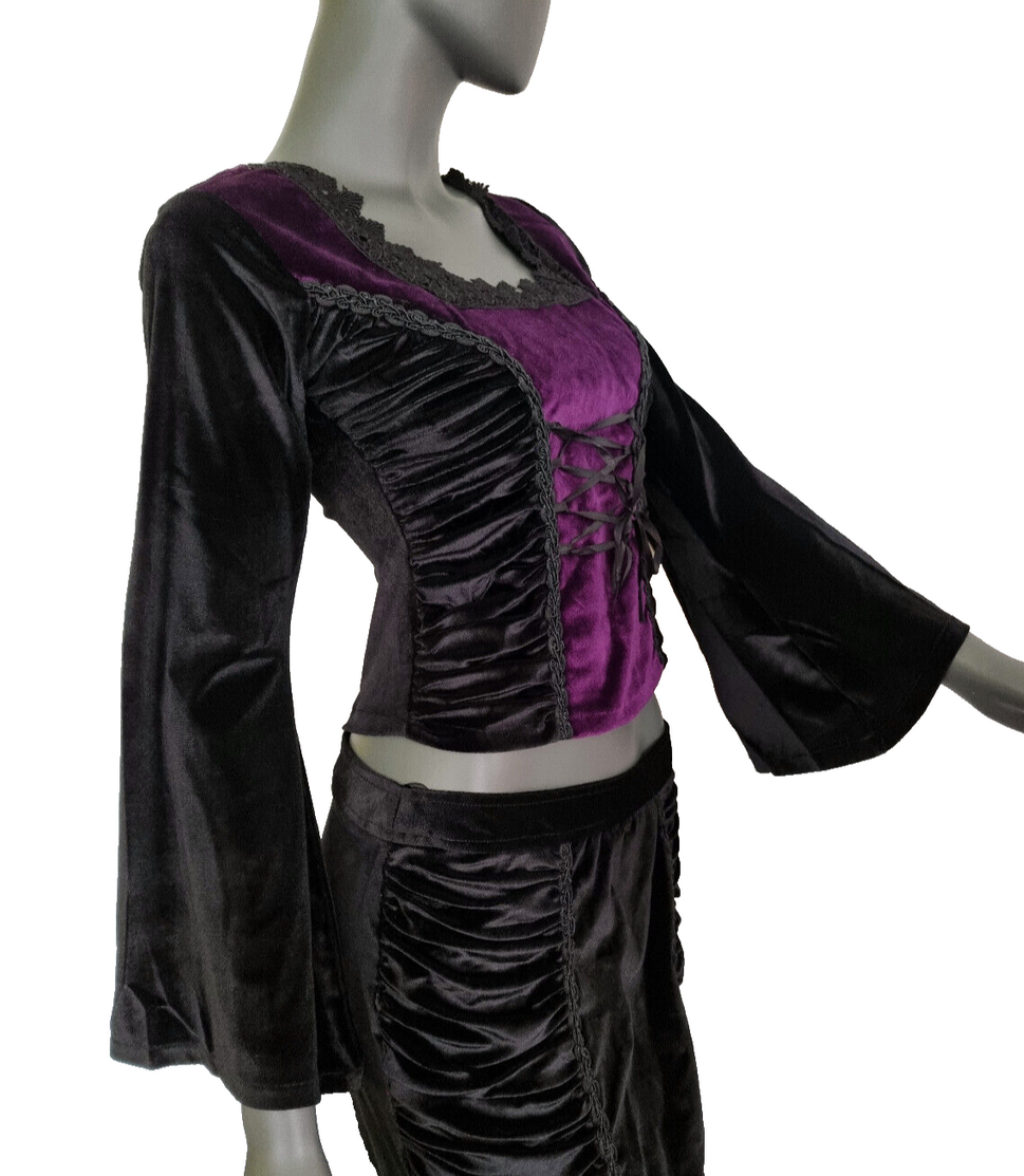 Bäres Samtshirt langarm Corsagenlook Raffung Gothic Viktorian  Gr.38-40