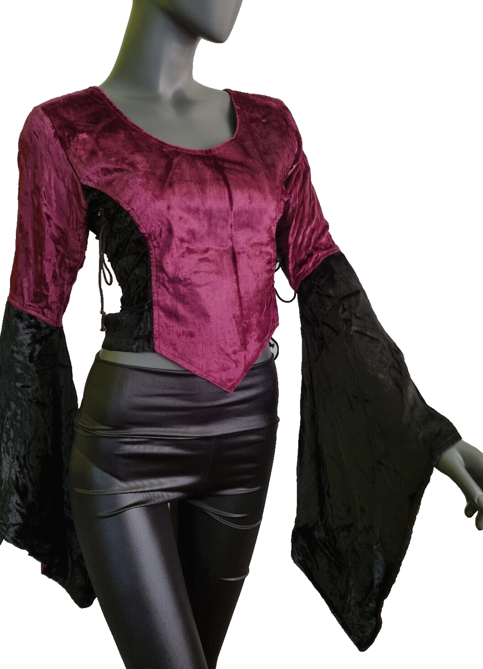 Bäres Kurztop Zipfelärmel Gothic Punk Victorian schwarz-bordeaux Gr.34/36