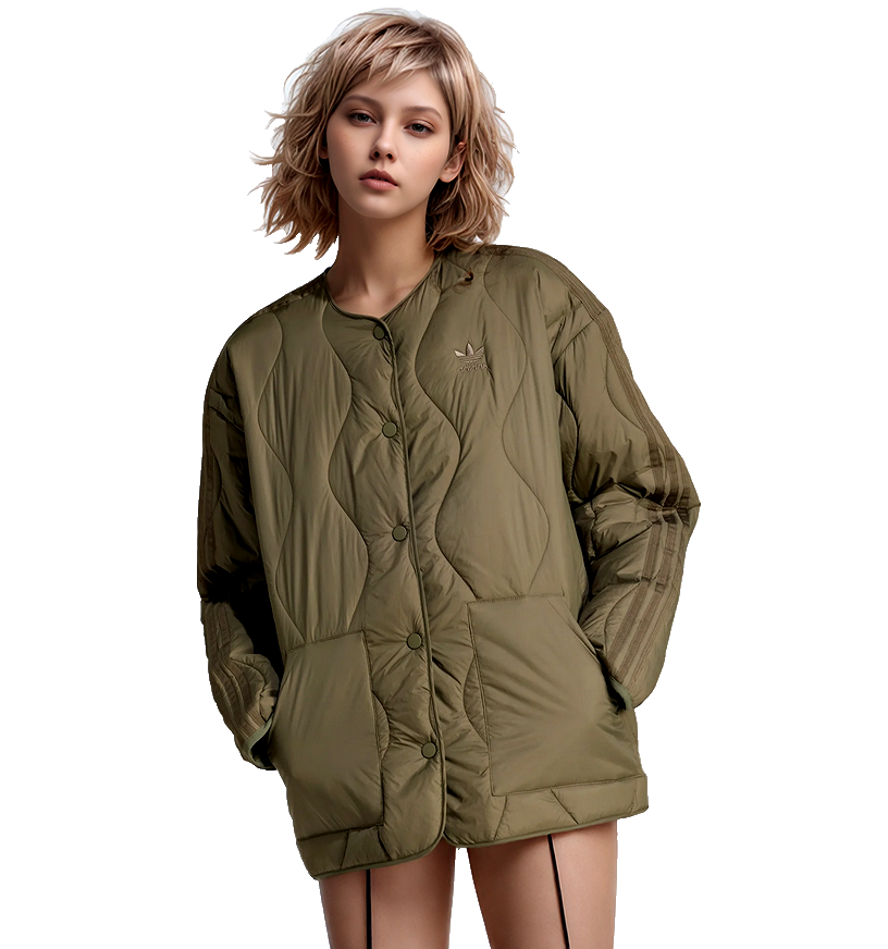 Adidas Outdoorjacke relaxed wide oliv leichte Fütterung Gr.XL/ 44/46 kl.48