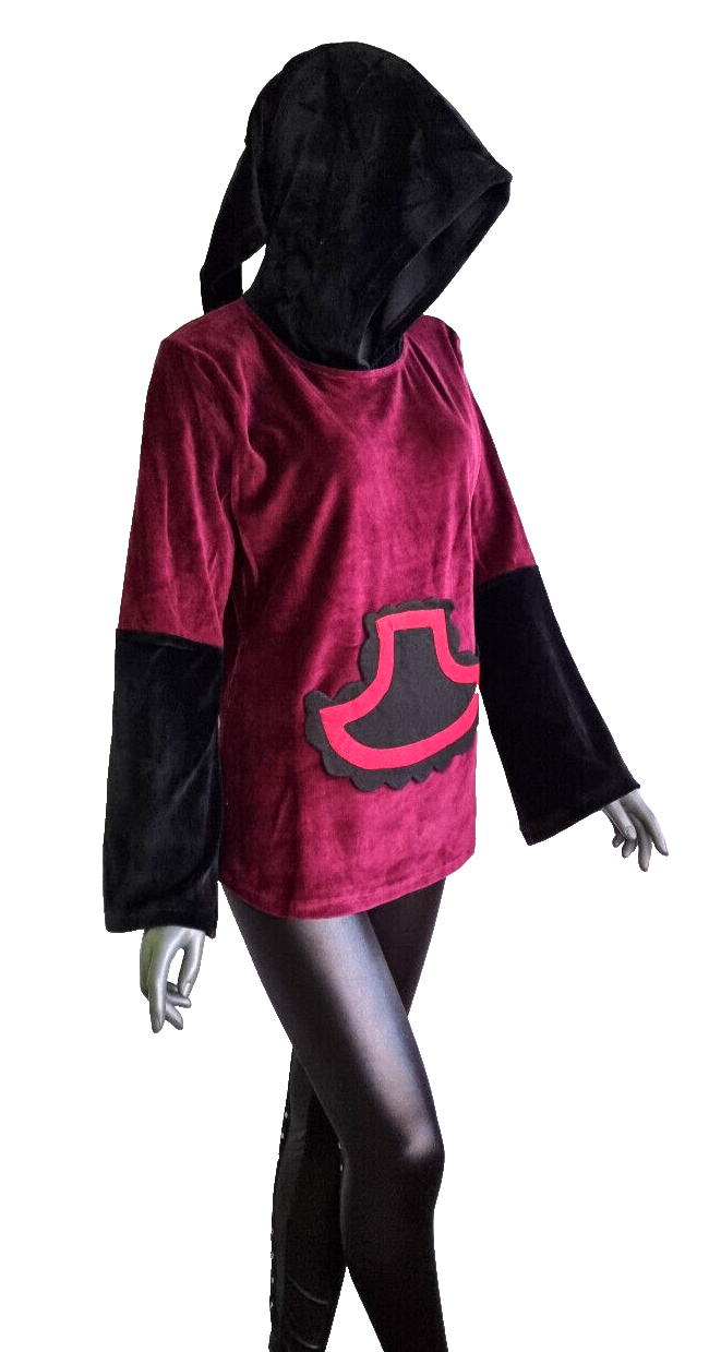 Gugel Nickisamt Sweater Gothic Witch Medieval Larp bordeaux-schwarz Gr.36-42