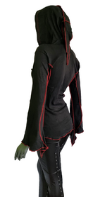 Zeige Bild Gugel  Shirtjacke Zipfel  Goa Ethno Medieval Hippie Gothic schwarz-rot Gr.36-40 4
