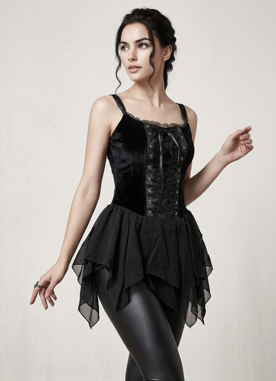 Corsagentop Mieder Gothic Punk Victorian Medieval Zipfel schwarz Gr.38-40