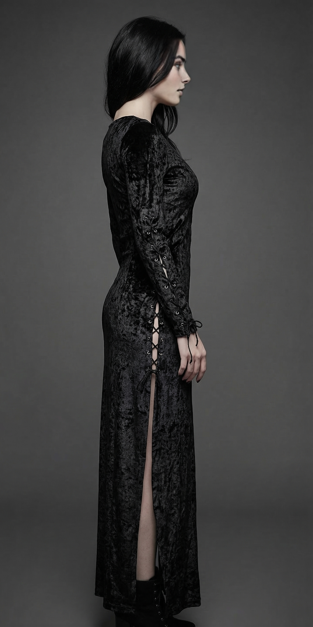 Gothic Samtkleid Mantel Maxikleid Mittelalter Gothic Witch Gr. 36-40