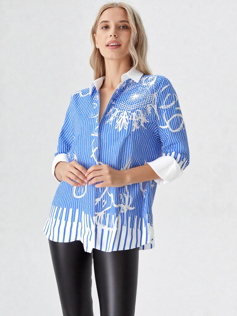 Sportalm Kitzbühel Hemdbluse Streifenmuster blau weiss loose fit Gr. 34-38