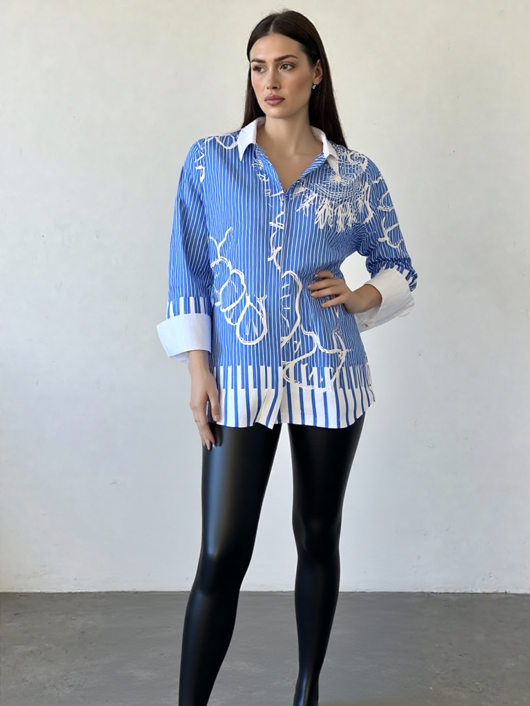 Sportalm Kitzbühel Hemdbluse Streifenmuster blau weiss loose fit Gr. 34-38