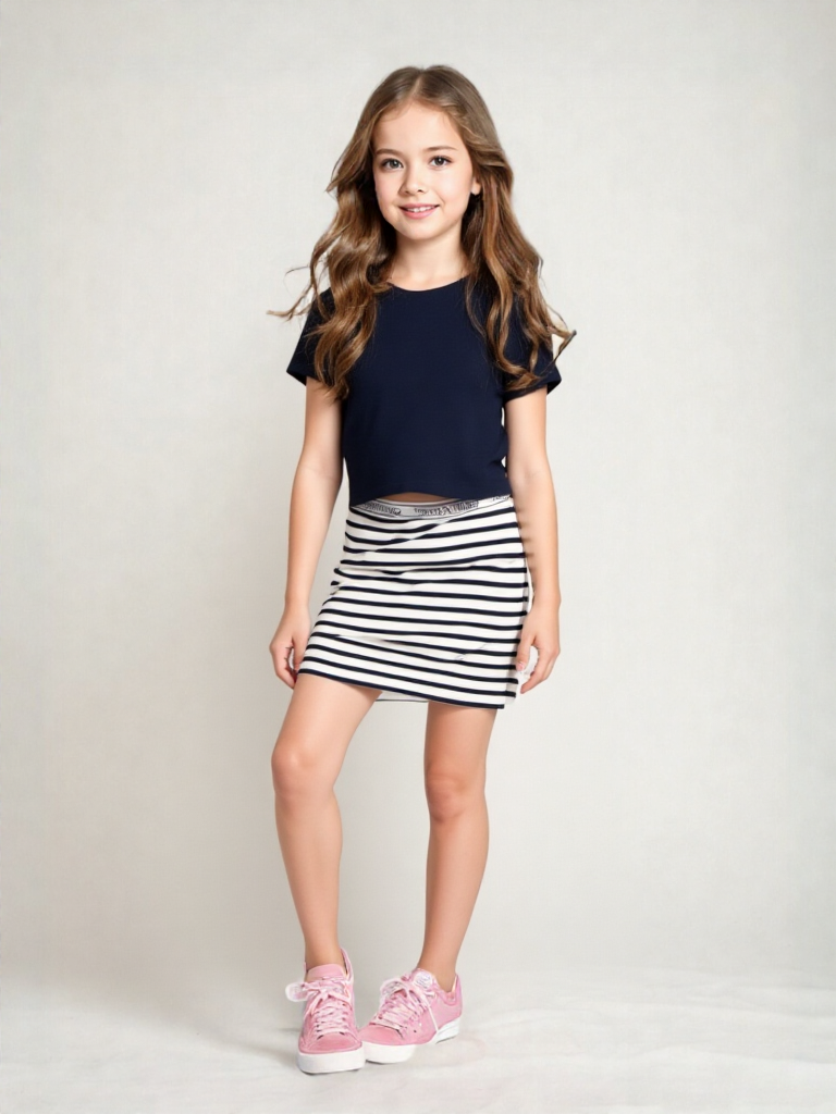 Tommy Hilfiger Ripp Mädchen Minirock marine Stripes low & high Skirt 140